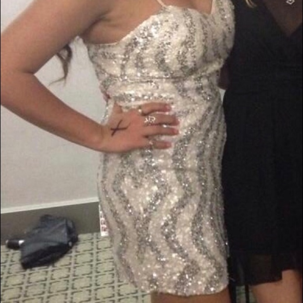 White and silver sequin dress
